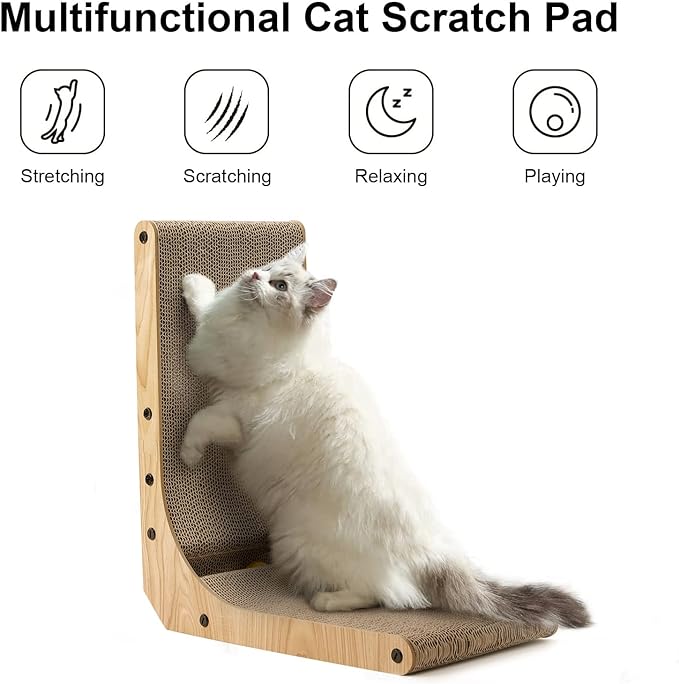 FUKUMARU Cat Scratcher, 18.7 Inch L Shape Cat Scratch Pad Wall Mounted, Cat Scratching Cardboard with Ball Toy for Indoor Cats