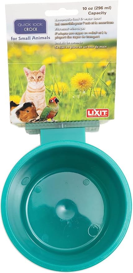 Lixit Quick Lock Removable Cage bowls for Rabbits, Birds, Dogs, Cats, Gunea pigs and Other Small Animals. (Teal, 10oz)