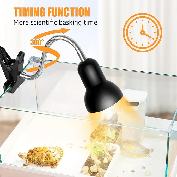 Reptile Heat Lamps, UVA/UVB Turtle Lamp,Turtle Aquarium Light Bulbs, Heating Lamps with Cycle Timer, 360° Rotatable Heat Lamp for Lizard Turtle Snake Aquarium Aquatic Plants,2 Heat Bulbs E27 110V