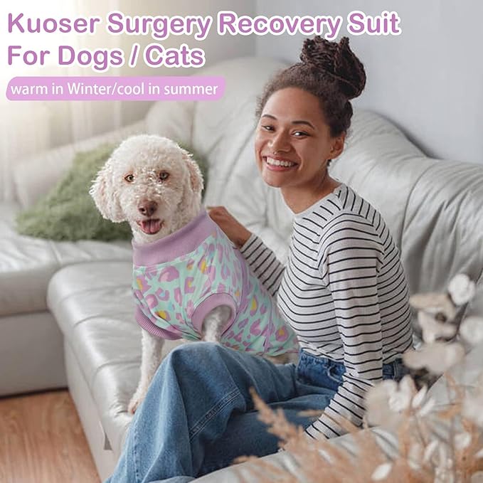 Kuoser Recovery Suit for Dogs After Surgery, Soft Dog Surgery Suit for Female Spay Male Neuter, Breathable Dog Onesie E-Collar & Cone Alternative Pet Bodysuit Anti Licking Wounds Surgical Shirt, XS