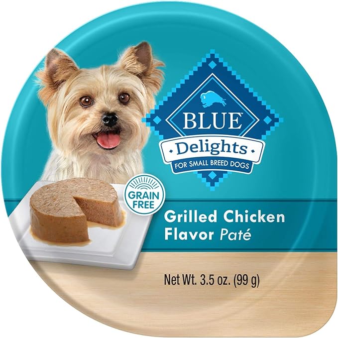 Blue Buffalo Delights Natural Adult Small Breed Wet Dog Food Cups, Pate Style, Grilled Chicken Flavor in Savory Juice 3.5-oz (Pack of 12)