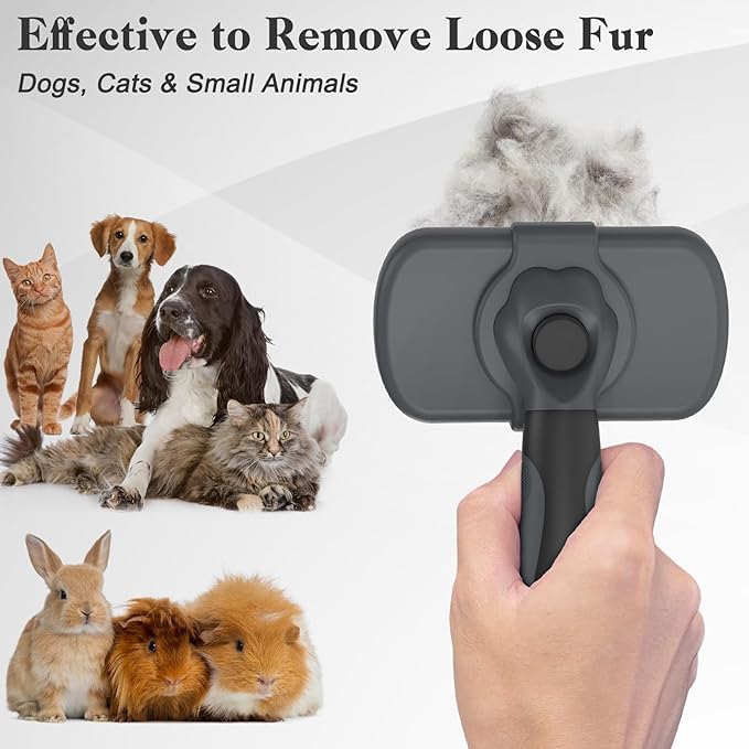 Self Cleaning Slicker Brush for Dogs & Cats, Skin Friendly Grooming Cat Brush, Dog Brush for Shedding, Deshedding Brush, Hair Brush Puppy Brush for Haired Dogs, Pet Supplies Accessories, Gray