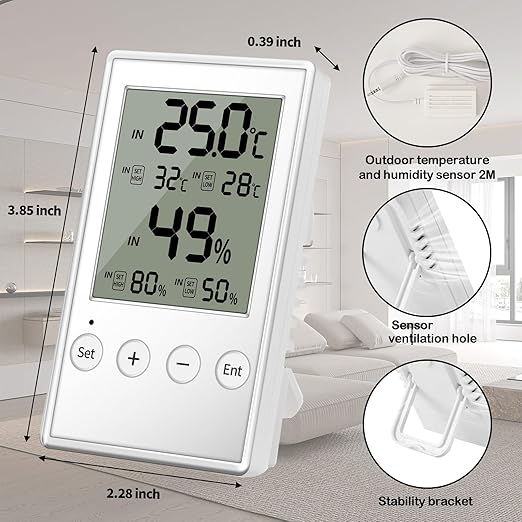 Reptile Terrarium Hygrometer Thermometer with in/Out Temperature Humidity Alarm, Digital Thermometer and Humidity Gauge with Probe for Reptile Tanks Humidor Incubator Greenhouse (AL5-1PC)