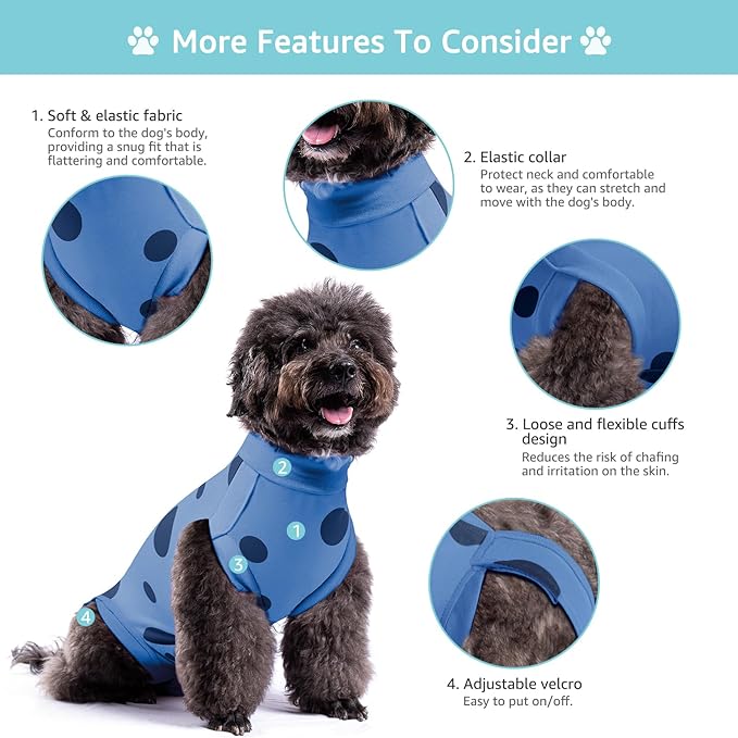 Recovery Suit for Dogs, Professional Soft Breathable Dog Surgery Suit Post Spay, Neuter, Abdominal Surgical Suit Prevent Licking Wounds, Dog Recovery Suit Male Female Can Pee (Blue, Small)