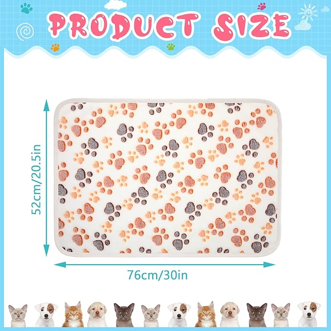 4 Pcs Pet Blanket Dog Puppy Blanket Paw Print Fleece Blanket for Small Medium Pet Dog Cat Warm Soft Sleep Mat Guinea Pig Cage Liners Blanket (White,Medium(30 x 20.5 Inch))