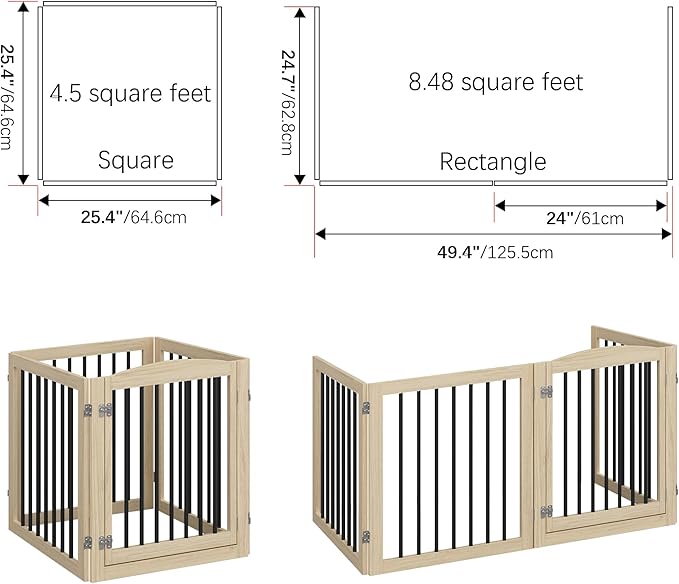 Folding Pet Gate 96" Wide, 30" Tall No-Assembly Wooden Dog Gate with Door Walk Through, Freestanding Pet Gate, Puppy Safety Fence, with 2PCS Support - Natural White