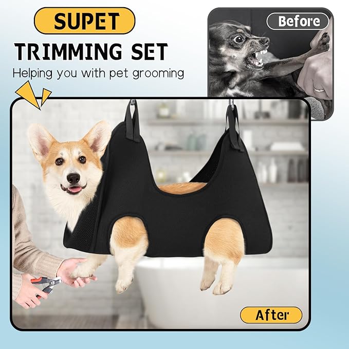 Supet Dog Grooming Hammock Harness for Cats Dogs, Relaxation Pet Restraint & Small Animal Leashes Sling Helper Nail Trimming Clipping