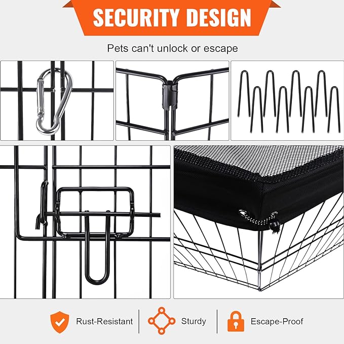 VEVOR Foldable Metal Dog Exercise Pen, Pet Puppy Playpen Yard Fence with Top Cover & Door, Indoor Outdoor 8 Panels 24" W x 24" H Dogs Crate Kennel with Ground Stakes for Small & Medium Dogs