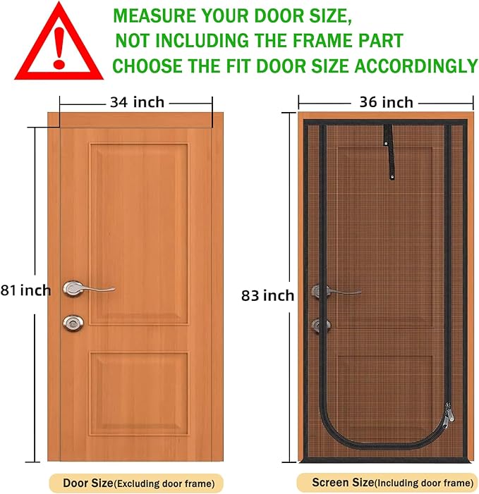 Reinforced Cat Screen Door,Fits Door Size 34''x 81'',Thickened Cat Resistant Mesh Screen Door for Living Room,Kitchen,Bedroom,Cat Proof Screen with Zipper Closure.