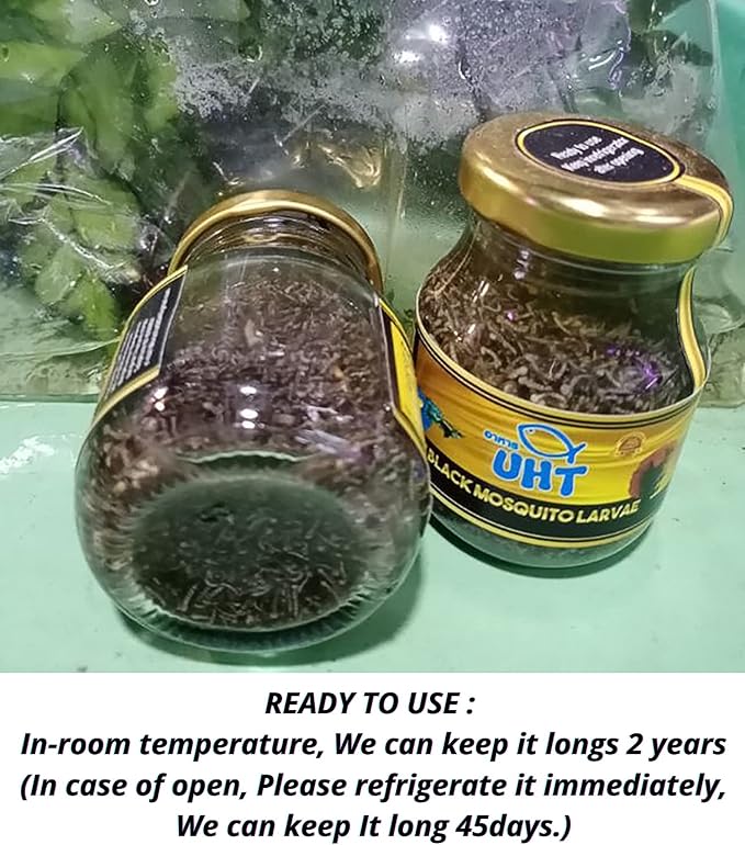 UTH Fish Food Black Mosquito Larvae 75 g. Tropical Fish Food Grow Faster & Color Enhancer Slow Sinking Like Pellets High Protein 74% for All Tropical Fish Feed & Small Fish Breeding Fish Care