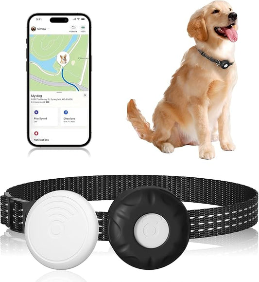 Dog Tracker,Pet Tracker for Dogs(iOS Only),Waterproof Dog Tracker Collar with Safety Elastic Buckle,Dog Collar Tracker Works with Any Collar,No Monthly Fee,Support Apple Find My App not for Android