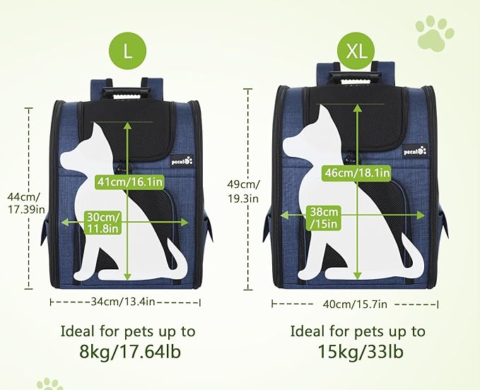 Pecute Pet Carrier Backpack, Dog Carrier Backpack, Expandable with Breathable Mesh for Small Dogs Cats Puppies, Pet Backpack Bag for Hiking Travel Camping Outdoor Hold Pets Up to 18 Lbs