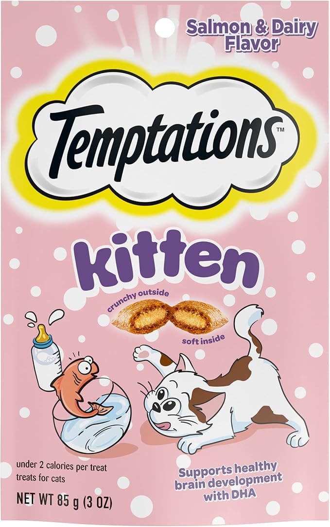 Temptations Kitten Treats, Salmon & Dairy, Crunchy and Soft Treat, 3 oz. (Pack of 12)