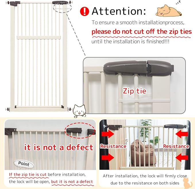 Extra Tall Pet Gate 55.12" High Pressure Mounted 55.12"-59.24" Extra Wide (9 Sizes) 1.37" Gap for Cat Dog Children Stairs Doorway Hallway No Drilling Auto-Close (55.12"-59.24", Cream White)