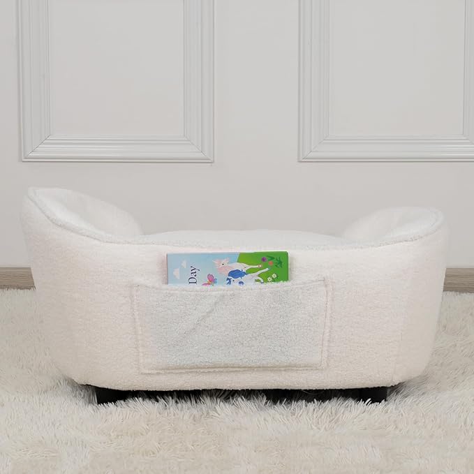 Pet Sofa Bed, Velvet Pet Couch Chair with Removeable & Washable Cushion for Small Dogs & Cats (white)
