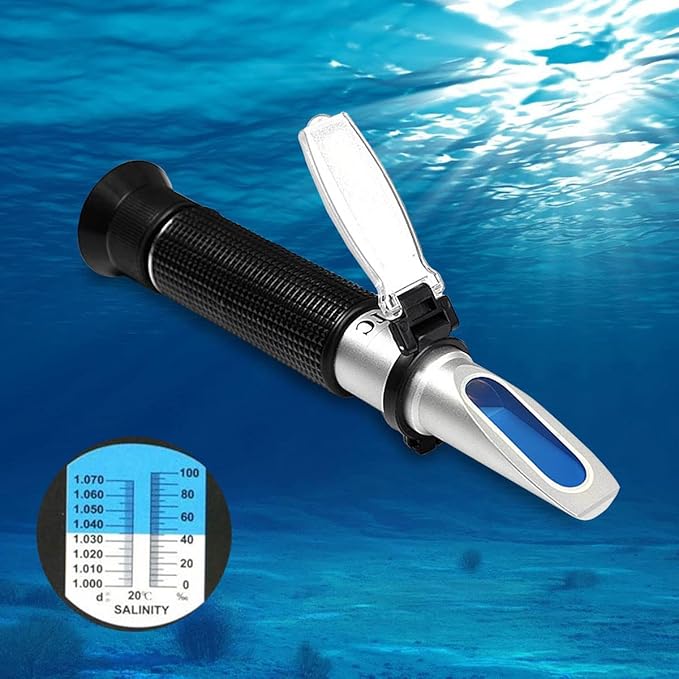 Salinity Refractometer, Automatic Temperature Compensation Salt Water Tester Hydrometer 0-100ppt & 1.000-1.070 Specific Gravity ATC Refractometer for Sea Water Aquarium Tank, Marine Industry