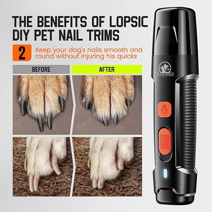 Dog Nail Grinder, Quiet Pet Nail Grinder for Medium to Large Dogs and Cats, Self-Contained Pet Nail Care Product with 2 LED Lights