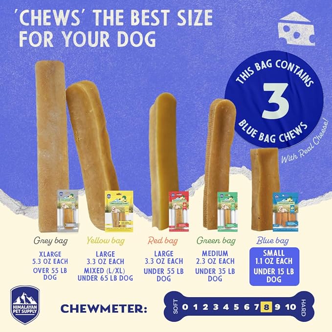 Himalayan Dog Chew Original Yak Cheese Dog Chews, 100% Natural, Long Lasting, Gluten Free, Healthy & Safe Dog Treats, Lactose & Grain Free, Protein Rich, Small Dogs 15 Lbs & Smaller, 3.3 oz
