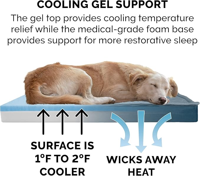 Furhaven Water-Resistant Cooling Gel Dog Bed for Large Dogs w/ Removable Quilt Top & Washable Cover, For Dogs Up to 125 lbs - Indoor/Outdoor Quilt Top Convertible Mattress - Calm Blue, Jumbo Plus/XXL