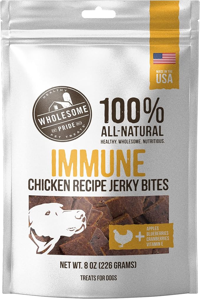 Wholesome Pride Functional Dog Immune Support Chicken Recipe Jerky Bites Dog Treats - 8 oz