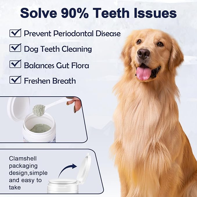 Dog Dental Care, 3.52oz/100g Pet Teeth Cleaning Powder, Brown Seaweed Dog Breath Fresh Powder Effective Dog Plaque and Tartar Remover, Dog Dental Powder for Bad Breath Treatment Powder