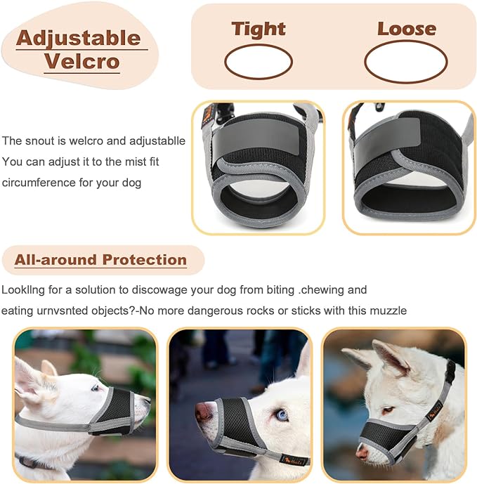 HEELE Dog Muzzle,Soft Nylon Muzzle Anti Biting Barking Chewing,Air Mesh Breathable Drinkable Adjustable Loop Pets Muzzle for Small Medium Large Dogs 4 Colors 4 Sizes (XXL, Gray)