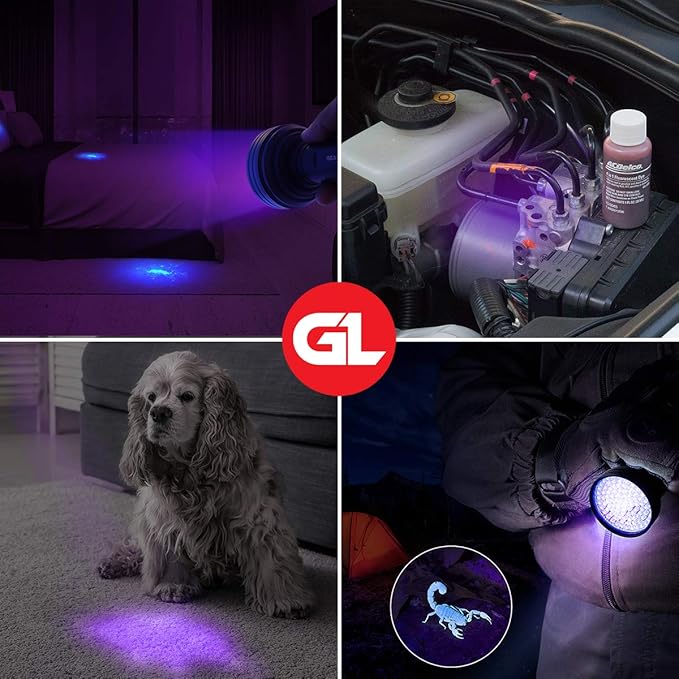 GearLight UV Black Light Flashlight XR98 - Powerful Patented 100 LED Blacklight Flashlights, Pet Stain Detector for Dog Urine, Scorpions, and Bed Bugs - Works with Carpet Odor Eliminator and Remover