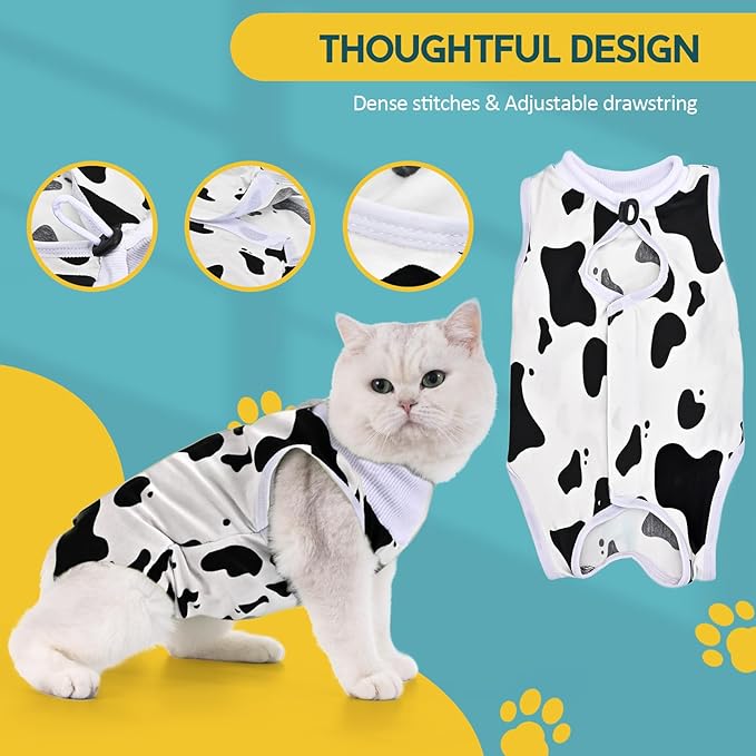 Avont Cat Recovery Suit - Kitten Onesie for Cats After Surgery, Cone of Shame Alternative Surgical Spay Suit for Female Cat, Post-Surgery or Skin Diseases Protection -Cow(L)