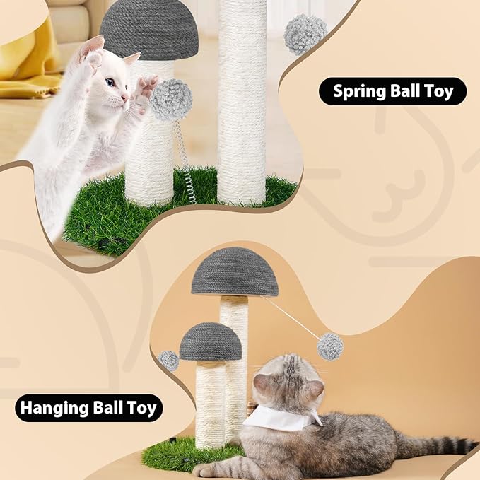 Odoland Cat Scratching Post Mushroom Natural Durable Sisal Board Scratcher for Kitty’s Health and Good Behavior, Furniture Scratch Deterrent Accessories for Cats Grey
