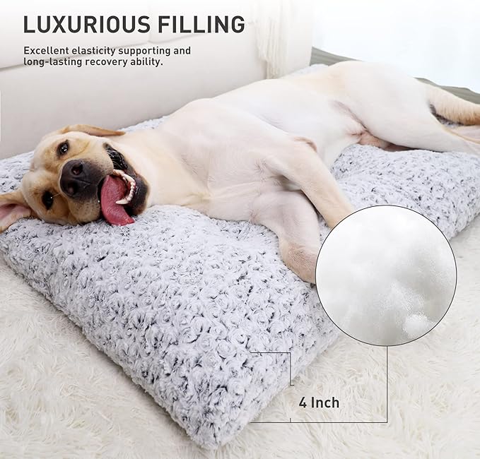 KSIIA Washable Dog Bed Deluxe Plush Dog Crate Beds Fulffy Comfy Kennel Pad Anti-Slip Pet Sleeping Mat for Large, Jumbo, Medium, Small Dogs Breeds, 41" x 27", Gray