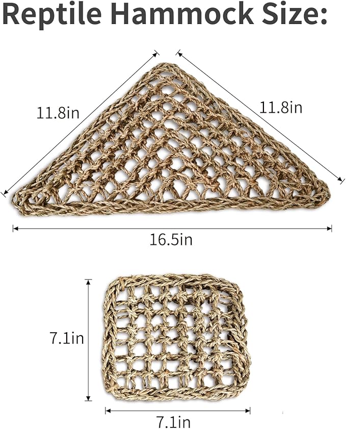 Bearded Dragon Lizard Hammock Reptile Lounger,100% Natural Seagrass Bed and Cage Terrarium Tank Accessories for Geckos,Snakes,Chameleon,Hermit Crab,Axolotl,Iguana 16.5"*11"*11"+7"*7"
