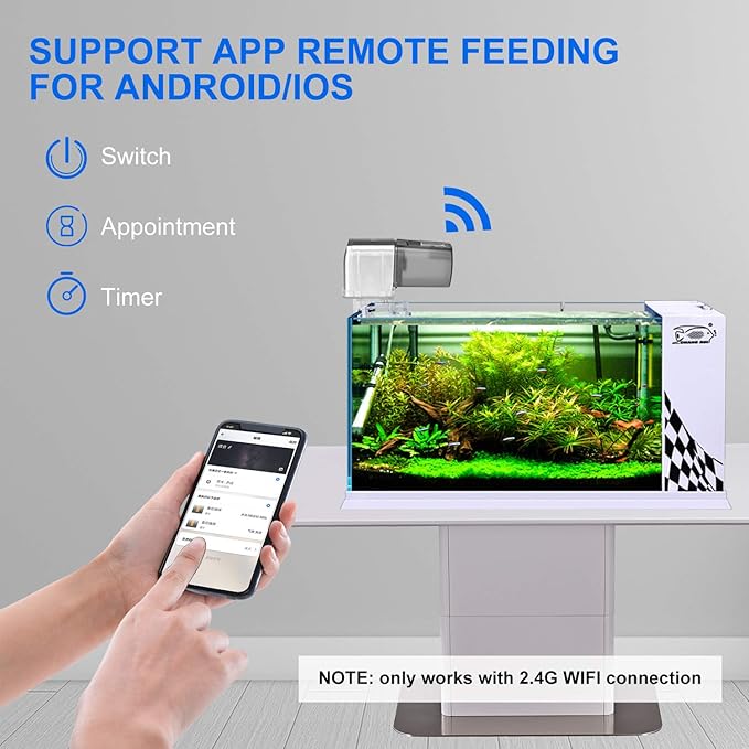 [Upgrade] WiFi Control Automatic Fish Feeder with APP Lychee Aquarium Automatic Fish Feeder, WiFi Control Auto Fish Food Dispenser for Home Office (Silver)