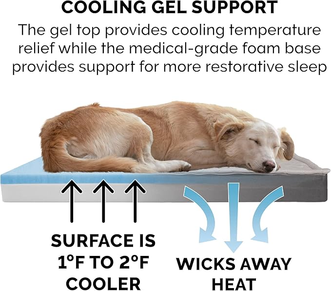 Furhaven Water-Resistant Cooling Gel Dog Bed for Large Dogs w/ Removable Quilt Top & Washable Cover, For Dogs Up to 95 lbs - Indoor/Outdoor Quilt Top Convertible Mattress - Gray, Jumbo/XL