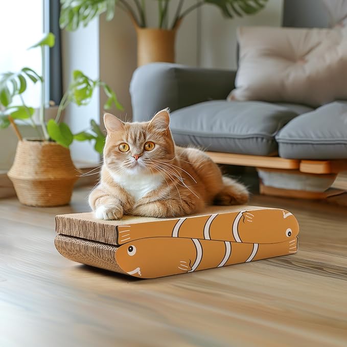 ComSaf Cat Scratching Board 2 Pack, Cat Scratcher Cardboard, Curved Cat Scratcher, Cute Cat Scratch Pad for Kitty, Recycle Cardboard Cat Scratcher, Double-Sided Pad for Long Lasting Use (Orange)