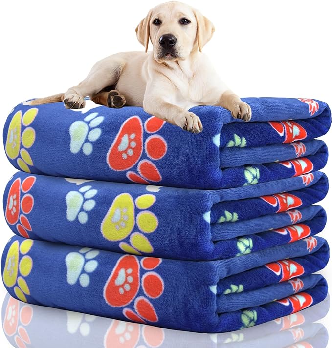 1 Pack 3 Dogs Blankets for Large Dogs Medium Dogs Blanket Super Soft Fluffy Premium Fleece Pet Blanket Flannel Throw for Dog Puppy Cat Paw Dog Products Stuff Essentials,Blue, 41x31 inch