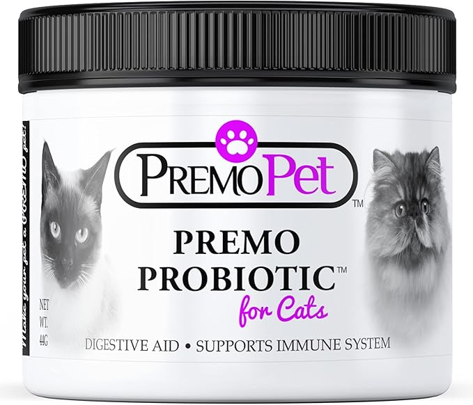 PROBIOTIC for Cats – 120 Servings - Premo Pet – Digestive Aid Plus Prebiotics - Best for Diarrhea, Vomiting, Gas, Skin Conditions – Tasteless – Wheat & Dairy Free – GMP – Vet Approved