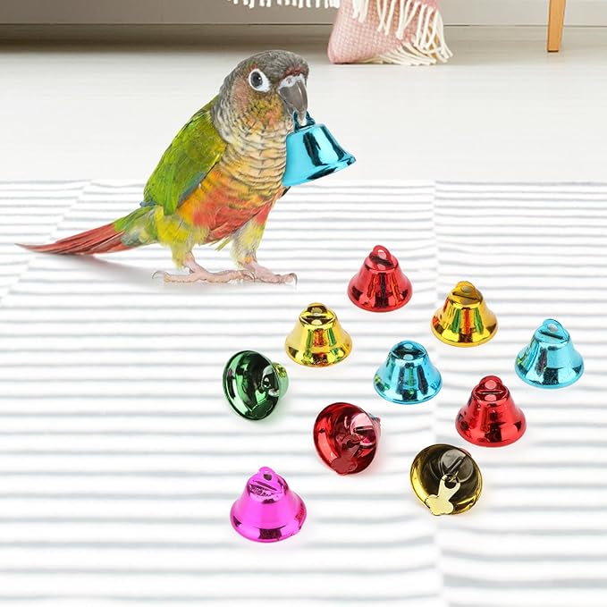 Hypeety Bird Parrot Bell Chew Toys Ball Toys 10pcs Colorful Birdcage Accessories Toys for Parrot Budgie Parakeet Cockatiel Conure Lovebird Finch Macaw (Random Color) (2.5cm/0.9'' Bells)