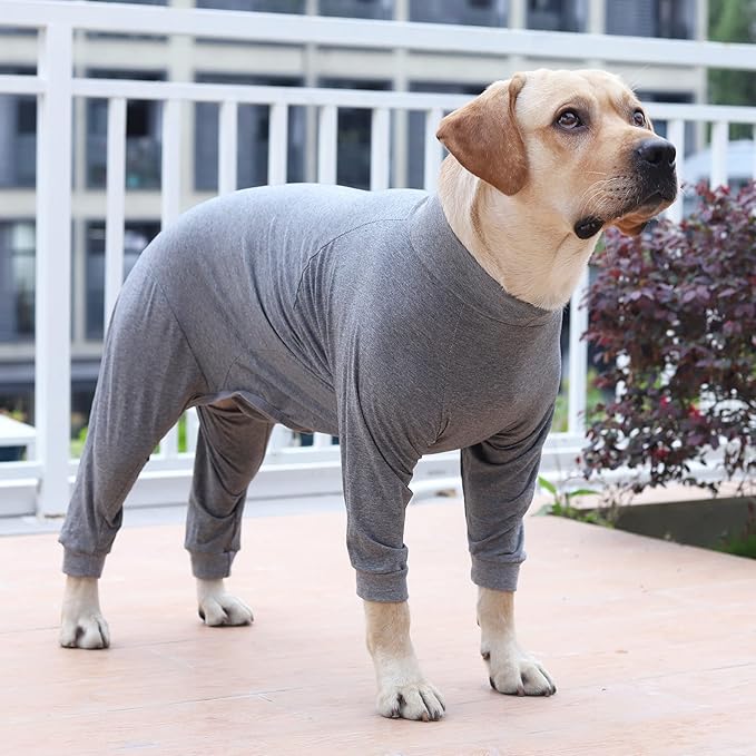 Dog Recovery Suit Abdominal Wound After Surgery Wear Prevent Licking Wounds E-Collar & Cone Alternatives Postoperative Shirt Dog Pajamas Long Sleeve Prevent Shedding (X-Large, Grey)