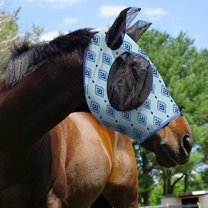 Harrison Howard Super Comfort Stretchy Fly Mask Large Eye Space with UV Protection Soft on Skin with Breathability Nature Aztec Full (Large)