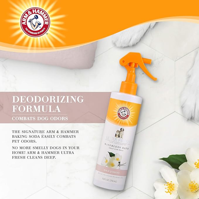 Arm & Hammer for Pets Ultra Fresh Waterless Bath Spray for Dogs in White Jasmine Scent | Dry Dog Shampoo, Dog Spray | Waterless Dog Shampoo and Dog Deodorizing Spray, Dog Spray Deodorizer Perfume