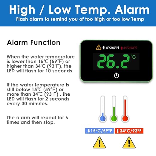 AquarMiracle Digital Aquarium Thermometer Fish Tank Thermometer Touch Screen Thermometer with LCD Display for Fish, Amphibians and Reptiles