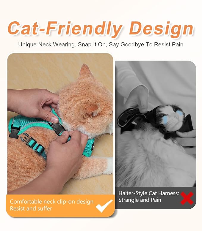 Cat Harness and Leash Set [ MAX Safety Third Generation ] Escape Proof Soft Adjustable Cat Leash Breathable Comfortable Vest Easy to Wear Kitten Harness for Outdoor Walking