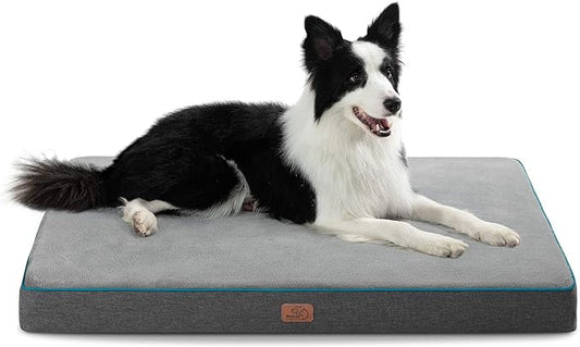 Bedsure Memory Foam Dog Bed for Extra Large Dogs - Orthopedic Waterproof Dog Bed for Crate with Removable Washable Cover and Nonskid Bottom - Plush Flannel Fleece Top Pet Bed, Grey