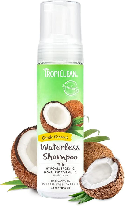 TropiClean Hypoallergenic Waterless Dog Shampoo | Dry Shampoo for Dogs With Sensitive Skin | Natural Dog Shampoo Derived from Natural Ingredients | Cat Friendly | Made in the USA | 7.4 oz