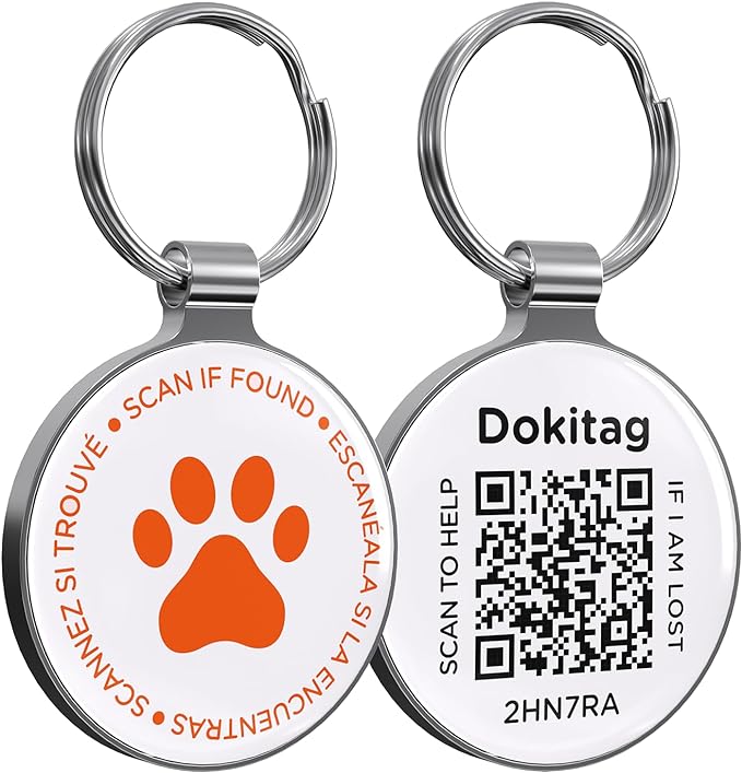 QR Code Pet ID Tag, Dog ID Tag,QR Code Dog Tag，Pet Online Profile - Scan QR Receive Instant Pet Location Alert Email, Lightweight Zinc Alloy Dog Tag (Orange, Regular)