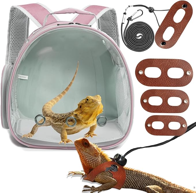 Bearded Dragon Travel Backpack with Harness and Leash Set,Reptile Backpack Travel Carrier,Space Capsule Clear Bubble Window Astronaut Reptile Carrier Backpack for Guinea Pig, Airline Approved