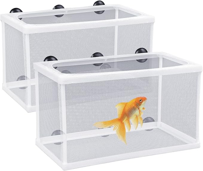 2 Pcs Fish Hatchery Breeder Box Separation Net Plastic Frame Breeder Box Fish Tank Breeder Net Box with Suction Cup for Aquarium