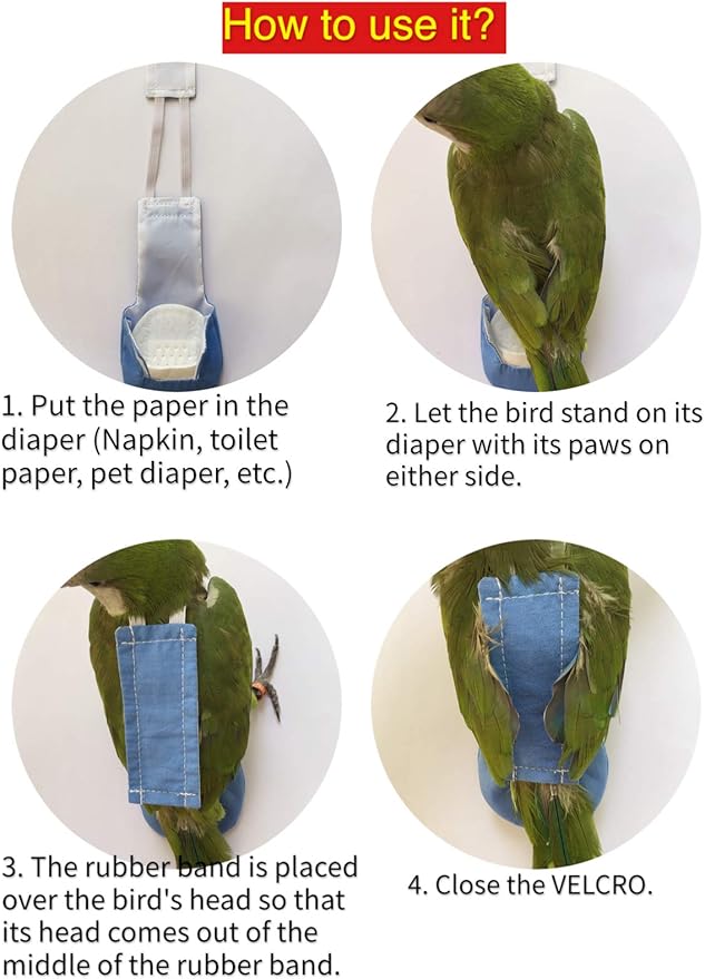 Bird Clothes Parrot Diapers Bird Flight Suits, Reusable Waterproof Diapers pet Bird Supplies Poli(L)