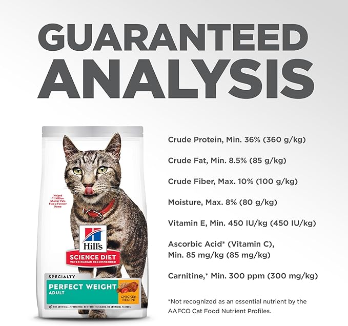 Hill's Science Diet Perfect Weight, Adult 1-6, Weight Management Support, Dry Cat Food, Chicken Recipe, 3 lb Bag