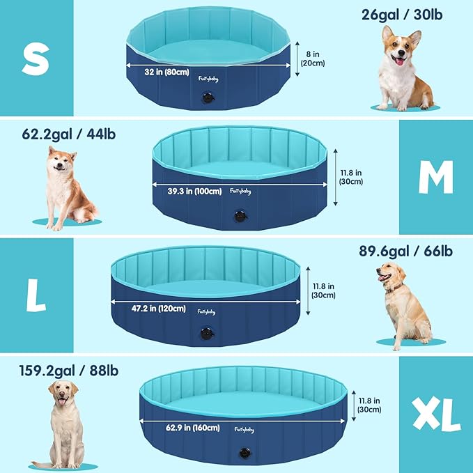 Furrybaby Dog Pool, Foldable Dog Pools for Large Dogs Portable Pet Pool Kiddie Pool Doggie Wading Pool Dog Swimming Pool(Navy 47'') Indoor and Outdoor